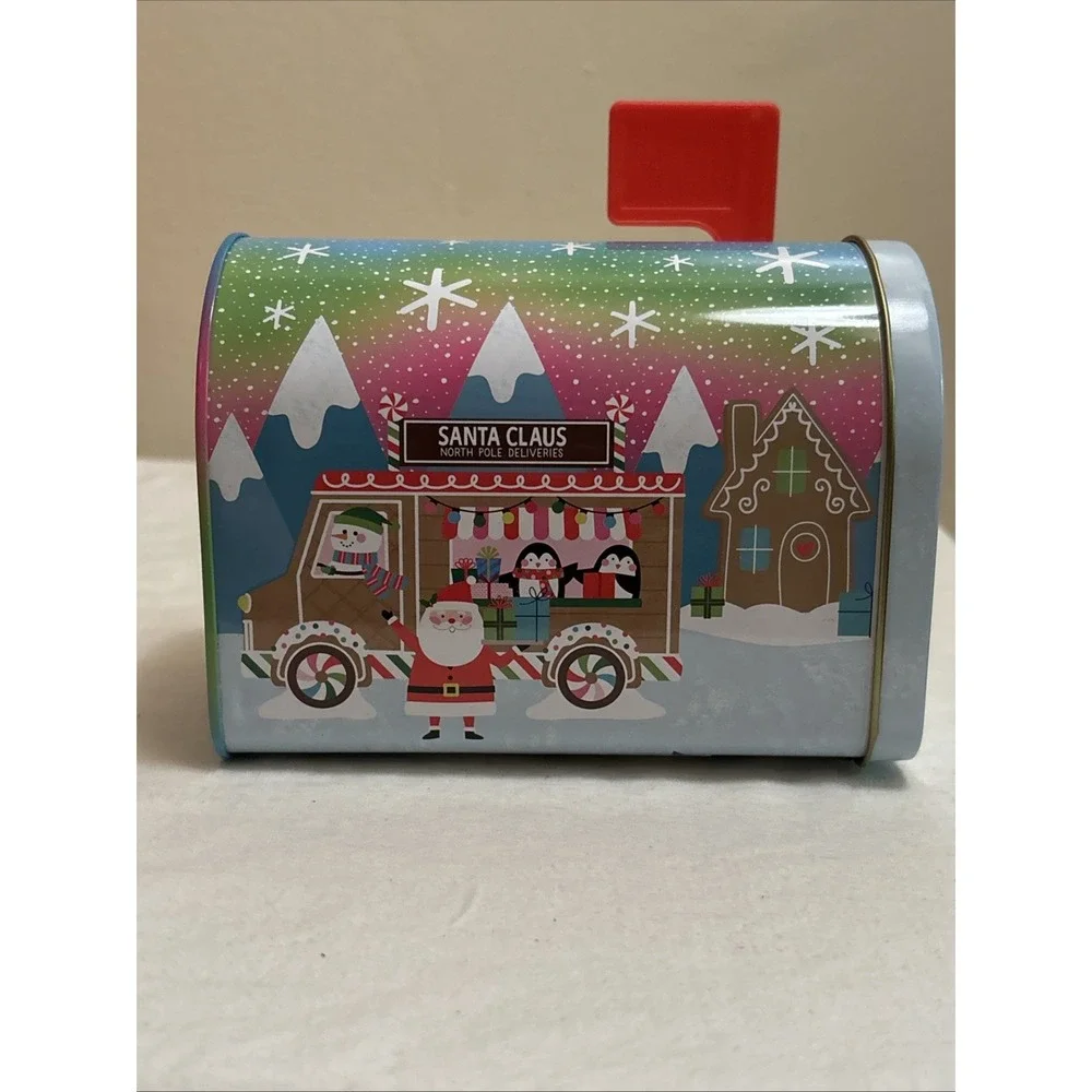 Lot of 8 Christmas Holiday Decorative Tin Mini Mailboxes Santa Reindeer Snowman